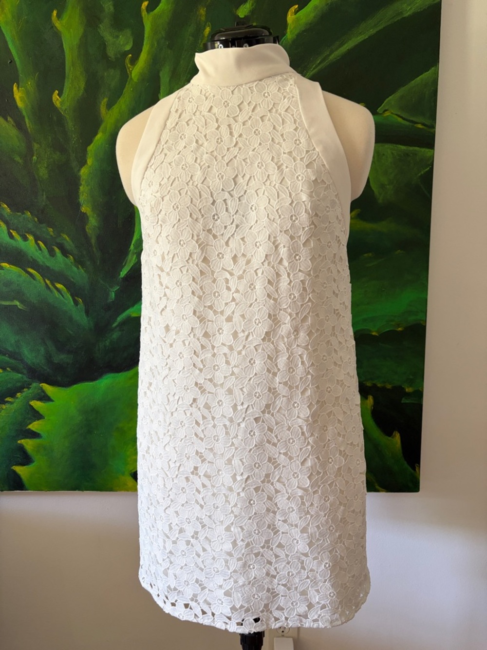 Amsale White Lace Halter Shift Dress